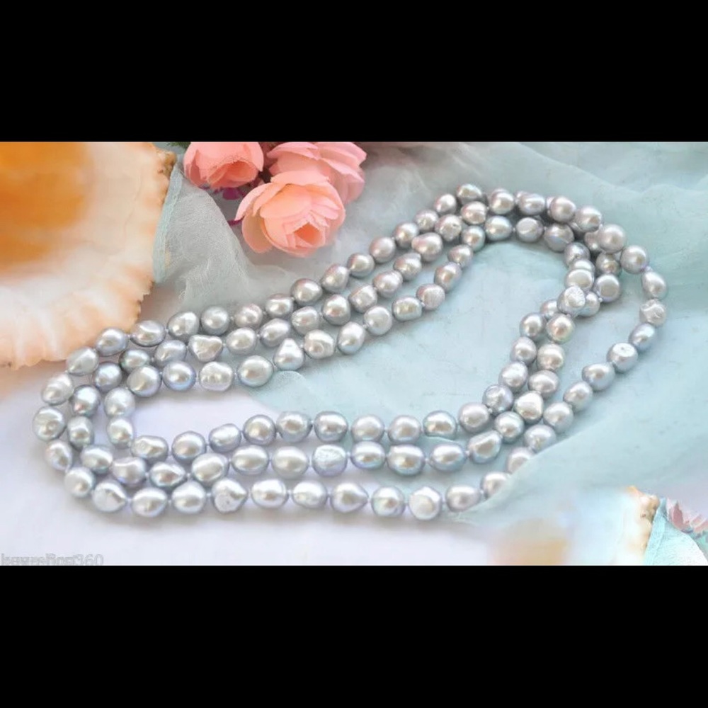 Natural Gray Baroque Pearl Necklace 34''